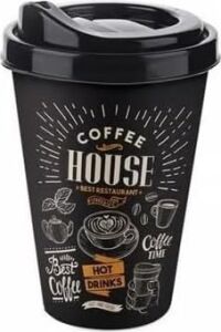 2'li Coffee House Desenli Kahve Bardağı Takımı (2 x 400 Ml) - Kahverengi Pipet Girişli Kapaklı Içecek Bardağı Paketi