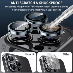 iPhone 14 Pro / 14 Pro Max / 15 Pro / 15 Pro Max Safir Premıum Kamera Lens Koruyucu, [orijinal Tasarım] Çizilmez 9h Temperli Cam Kamera Ekran Koruyucu, Metal Lens, Siyah