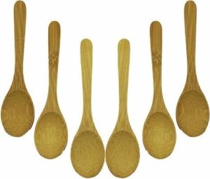 Bambu Çay Kaşığı Seti, Oval Ahşap Kaşık, Doğal Bambu Malzeme, 6 Parça