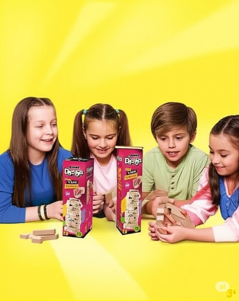 Büyük Boy Doğal Ahşap Denge Oyunu Kule Oyunu 54 Parça Ahşap Yapı Blokları Cenga