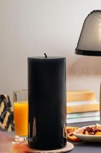 Silindir Mum 10 x 30 cm Dev Büyük Kütük Mum Siyah Siyah