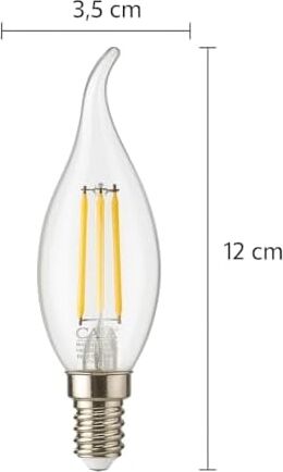4W E14 Kıvrık LED Mum Ampul – 35W Eşdeğer, 3000K Günışığı, 400 Lümen, 220-240V, Şeffaf Cam Filament, 10’lu Paket