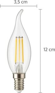 4W E14 Kıvrık LED Mum Ampul – 35W Eşdeğer, 3000K Günışığı, 400 Lümen, 220-240V, Şeffaf Cam Filament, 10’lu Paket