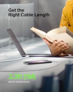 Boost Charge USB C Şarj Kablosu, Usb-C, Usb-A Kablosu, 16, 15, Galaxy S24, S23,, iPad Pro, Switch ve Daha Fazlası Için, 1 Metre, 2'li Paket, Beyaz