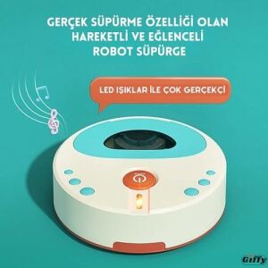 /oyuncak Pilli Robot Süpürge Sesli ve Işıklı Gerçek Süpürme Özelliği ve Sürekli Farklı Yönlere Giden Oyuncak Robot Süpürge Oyuncağı
