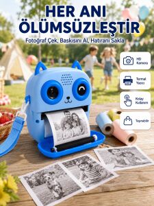 Çocuklar Için Termal Baskılı Dijital Fotoğraf Makinesi Ön ve Arka Kameralı