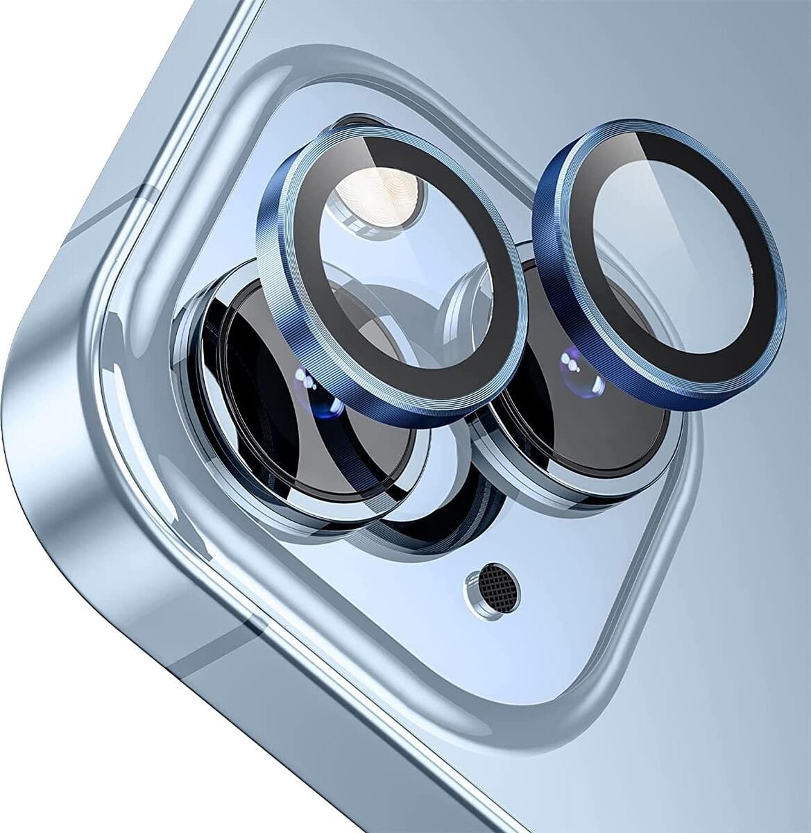 14/14 Plus, Safir Cam Kamera Metal Lens Koruyucu, Bllk, Koyu Mavi