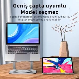 Yükseklik Ayarlı 360 Döner Alüminyum Laptop Standı Laptop Sehpası Açı Yükseklik Ayarlı Kaymaz Padli