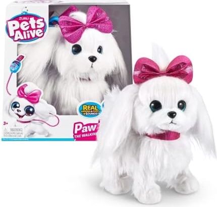 Pets Alive Lil Paw Paw Yürüyen Köpeğim PEL14000 Interaktif Malta Cinsi Işıltılı Gözlü Pelüş Elektronik Robot Köpek Kız Çocuk Rol Yapma Evcil Hayvan Oyun Seti