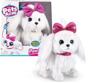 Pets Alive Lil Paw Paw Yürüyen Köpeğim PEL14000 Interaktif Malta Cinsi Işıltılı Gözlü Pelüş Elektronik Robot Köpek Kız Çocuk Rol Yapma Evcil Hayvan Oyun Seti