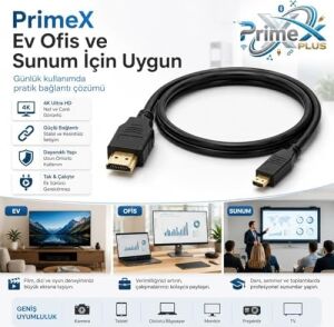 PX-1121-5 Micro HDMI To HDMI Kablo, 5 Metre 1080P Full Hd HDMI Görüntü ve Ses Aktarım Kablosu, Micro HDMI Type-D Kamera Tablet Mini Laptop Raspberry Pi Tv Monitör Projeksiyon Bağlantı Kablosu