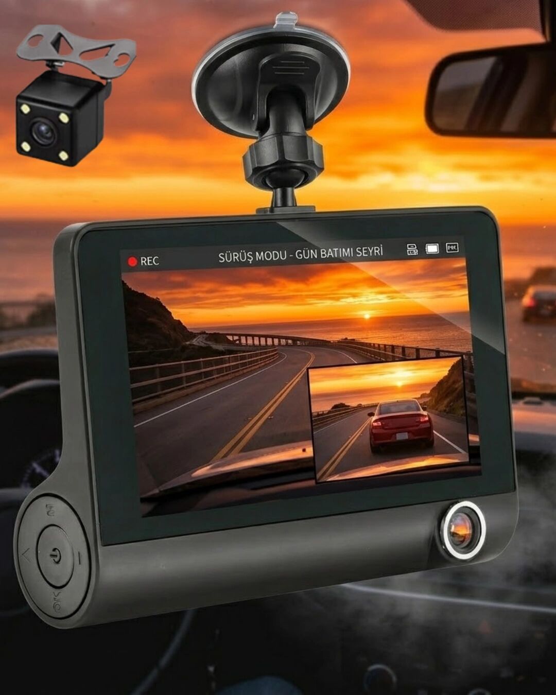 Çift Lens Araç Güvenlik Kamerası G Sensörlü Full Hd