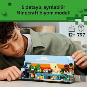 Mini Biyomlar 21589-12 Yaş ve Üzeri Çocuklar Için 5 Biyom ile Steve, Creeper ve Yağmacı Mikrofigürleri Içeren Yaratıcı Oyuncak Yapım Seti, Çocuklar Için Hediye Fikri (797 Parça)