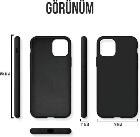 iPhone Kılıf Ince Sıvı Silikon 3 Katmanlı Tam Kaplamalı Yumuşak Jel Kauçuk Kılıf Kapak (Siyah, iPhone 11)