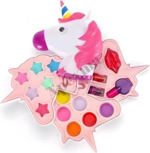 Kız Çocukları Için Sürülebilir Unicorn Şekilli 3 Katlı Makyaj Seti Oyuncak Kozmetik Malzemeleri