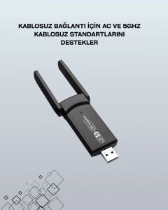 Yüksek Hızlı 1200 Mbps Çift Bant USB Wifi Adaptör – Güçlü Sinyal, Geniş Uyumluluk