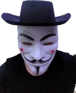 Siyah Renkli Delikli Çocuk Boy Vendetta Şapkası ve Vendetta Maskesi