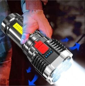 Ultra Parlak El Feneri USB Şarj 4 Led+Yan Cob LED Taktik Günlük Hayat Kamp Avcılık El Feneri