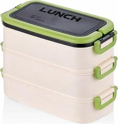 3 Katlı Taşınabilir Yemek Kabı,  Lunch Box, Diyet Beslenme Kutusu, Çatal Kaşık Dahil, Bpa Içermez 19 x 16,5 x 11,5 cm (Yeşil)