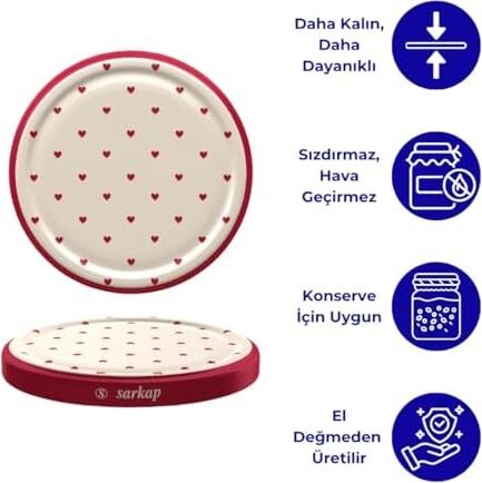 Sarkap Kavanoz Kapağı, 82MM, Hava Geçirmez, Sızdırmaz, Konserve Için Uygun, 10'lu Paket (Kalp)