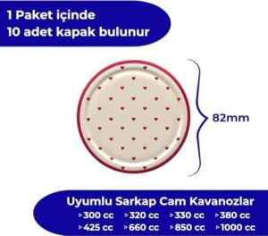 Sarkap Kavanoz Kapağı, 82MM, Hava Geçirmez, Sızdırmaz, Konserve Için Uygun, 10'lu Paket (Kalp)