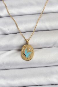 316L Çelik Zincir Gold Renk Kelebek Figür Kadın Kolye