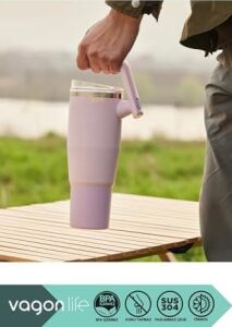 Tumbler 950ML Pipetli/pipetsiz Kullanım Fonksiyonel Kulplu Paslanmaz Çelik Termos (Açık Mavi)