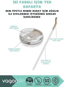 Tumbler 950ML Pipetli/pipetsiz Kullanım Fonksiyonel Kulplu Paslanmaz Çelik Termos (Açık Mavi)