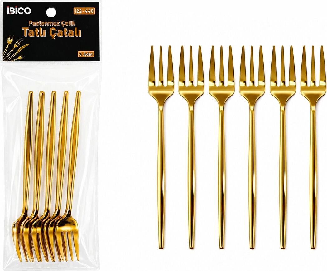6 Parça Tatlı Çatalı Seti - 13 cm - Gold Renk