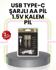 Tekrar Şarj Edilebilir Aa USB Type-C Pil | 1000+ Döngü | 1.5V Sabit Voltaj