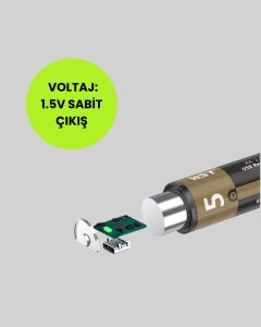 Tekrar Şarj Edilebilir Aa USB Type-C Pil | 1000+ Döngü | 1.5V Sabit Voltaj