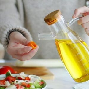 Yağdanlık Bambu Kapaklı Borosilikat Cam Yağlık Tezgah Üstü Zeytinyağ Şişesi Pratik Nar Ekşisi Nerdek Şişesi 900 ml