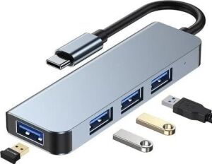 USB ve Type-C 4 In 1 USB 3.0 Hub Alüminyum Gövde USB Çoklayıcı Hub (Type-C Girişli)
