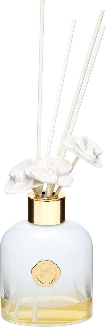 130 ml Beyaz Cam Şişe Seramik Çiçek Taşlı Bambu Çubuklu White Jasmine Oda Kokusu