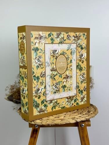 10X15CM 500 Fotoğraf Kapasiteli Kutulu Çiçek Desenli Lüks Ofset Fotoğraf Albümü (Sarı)
