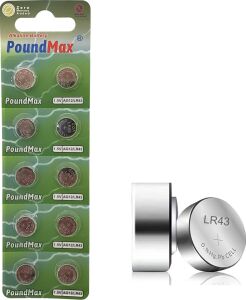 10 x Poundmax AG12,LR43,LR1142,386,1,5V Alkalin Düğme Pil