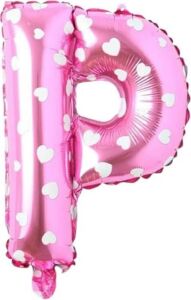 P Harfi 16 Inç Pembe Kalpli Renk Folyo Balon 36 cm (Pembe)