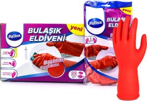 M Beden Temizlik ve Bulaşık Eldiveni - Doğal Pamuk Astarlı - Plastik
