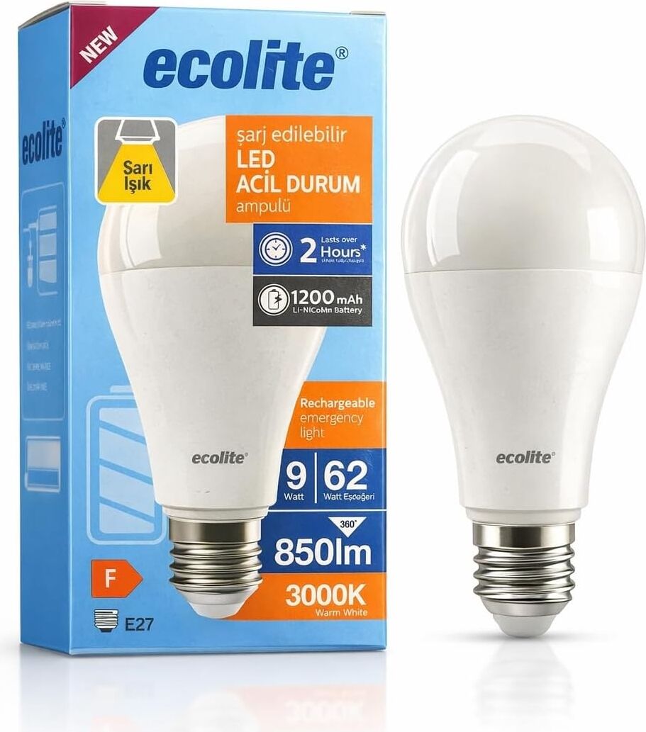 Şarjlı LED Acil Durum Ampulü 9W E27 (Sarı)