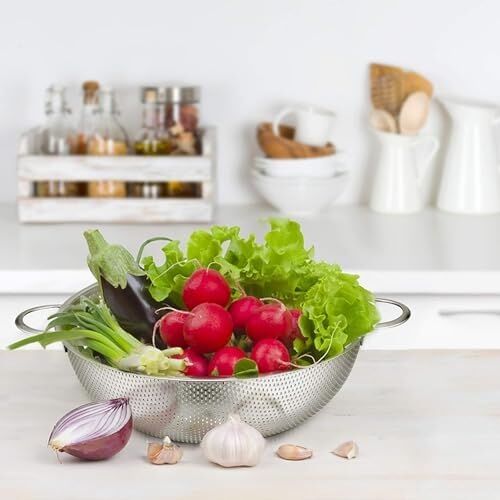 Paslanmaz Çelik 22CM Çift Kulplu Sepet Süzgeç, Salata Süzgeci Meyve Süzgeci, Makarna Süzgec - Paslanmaz Çelik Çift Kulplu 22CM Sepet