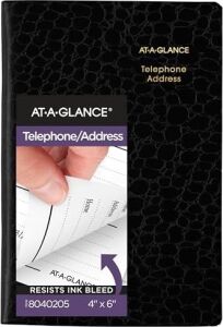 At-A-Glance Telefon ve Adres Defteri, 600+ Giriş, 10,16 x 15,24 Cm, Tasarımcı, Siyah (8040205)