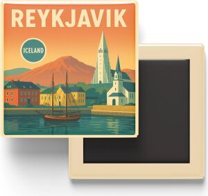 Reykjavik Izlanda - Eski Liman - Baskılı Buzdolap Magneti Kare 9x9 cm