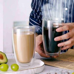 Çift Cidarlı Iki Katmanlı Çift Camlı Bardak, Kupa - Cappucino Kahve Bardağı - Borosilikat Cam - Yalıtımlı, 350 ml