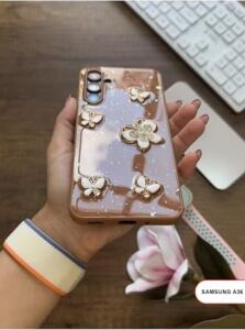 Kelebekli Taşlı Simli Kalpli Wish Silikon Telefon Kılıfı Kahverengi  Galaxy A36 ile Uyumlu