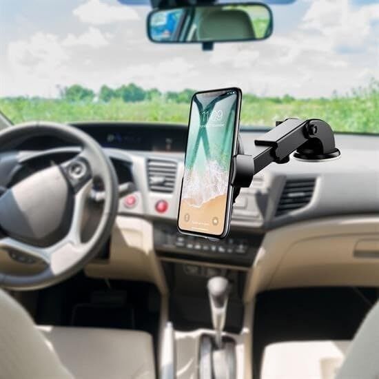 Araç Telefon Tutucu – 360° Döner, Teleskopik Kollu, Torpido & Cam Üstü Vantuzlu, Uzunluk Ayarlı Oto Telefon Standı