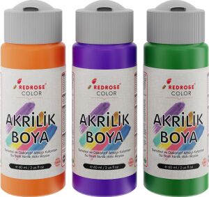 Yeşil, Mor, Turuncu Akrilik Boya 3'lü Set 3X60 ml