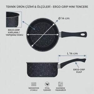Granit Tencere, Siyah, Yapışmaz Kaplama, Ergonomik Sap, Indüksiyon Uyumlu, Yumurta ve Çikolata Pişirme Için