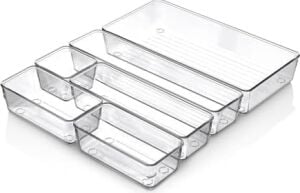 6'lı Şeffaf Çekmece Düzenleyici Seti – Plastik Organizer Kutular | Makyaj, Ofis, Mutfak ve Banyo Düzeni Için 6 Farklı Boyda Şeffaf Kutu