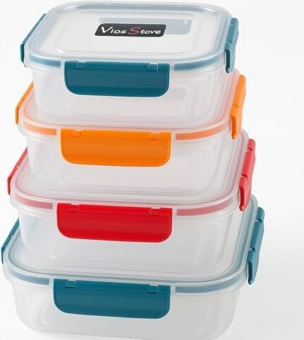 4’lü Kilitli Saklama Kabı Seti – Sızdırmaz Kapaklı, Farklı Boy ve Renklerde, Bpa Içermez, Plastik Gıda Saklama Kutusu (2150 Ml- 1300 ml - 700 ml - 300 Ml) (Kırmızı)