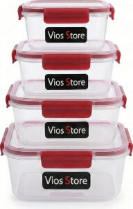 4’lü Kilitli Saklama Kabı Seti – Sızdırmaz Kapaklı, Farklı Boy ve Renklerde, Bpa Içermez, Plastik Gıda Saklama Kutusu (2150 Ml- 1300 ml - 700 ml - 300 Ml) (Kırmızı)